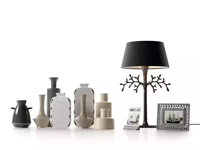 Photo Frame Bottle Vases and Branch Table Lamp