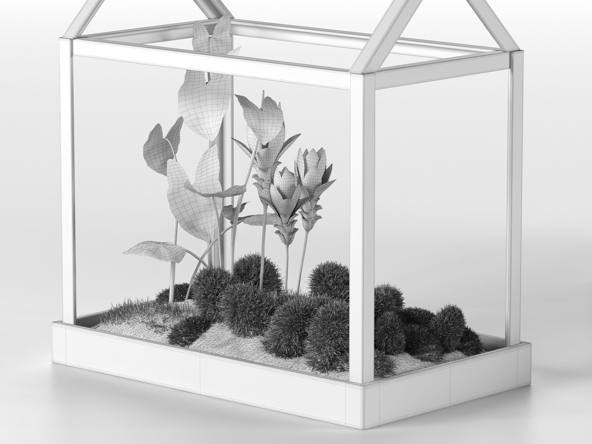 Mini Glass Greenhouse and Stack of Books with Cup 3D model_7