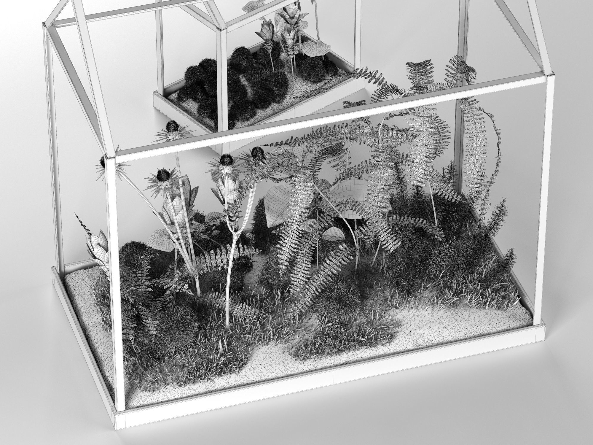 Mini Glass Greenhouse and Stack of Books with Cup 3D model_5