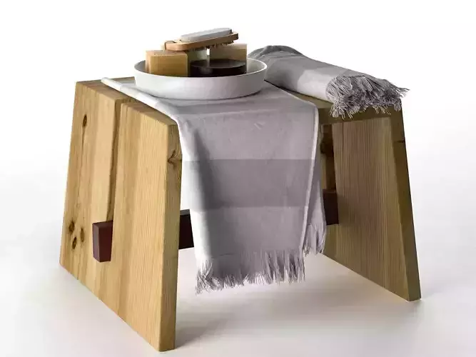Marseille Soap Towels Bowl on Stool 3D model