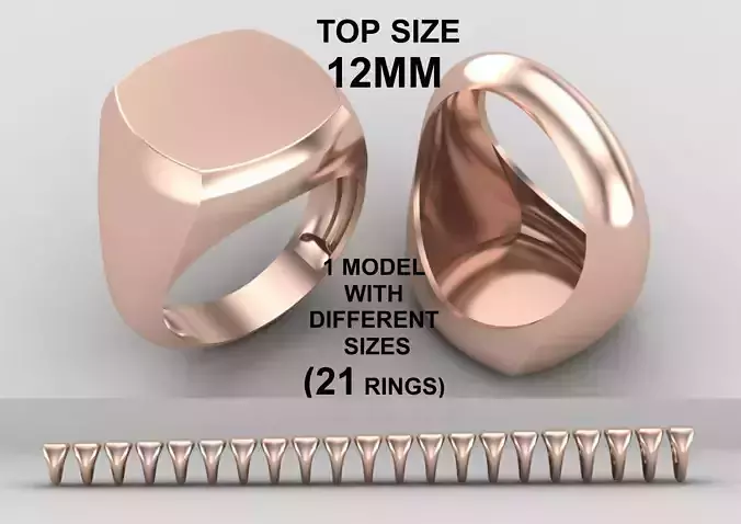 cushion square Signet Ring Base 12 MM top in All sizes 281-MWC