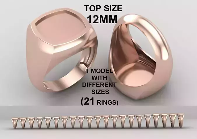 cushion square Signet Ring Base 12 MM top in All sizes 282-MWC