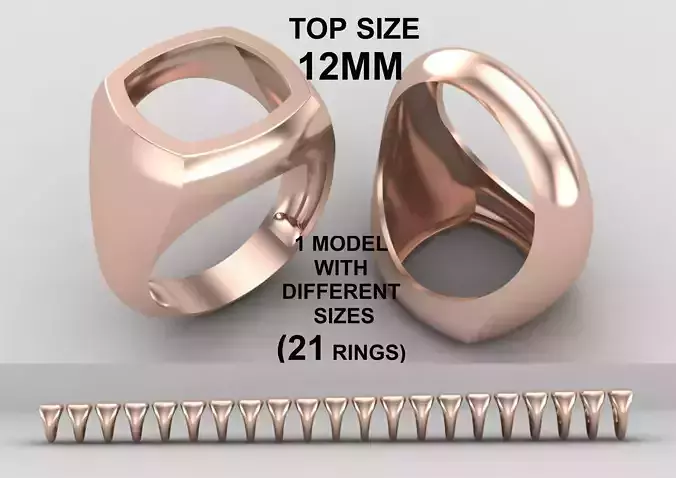 cushion square Signet Ring Base 12 MM top in All sizes 283-MWC