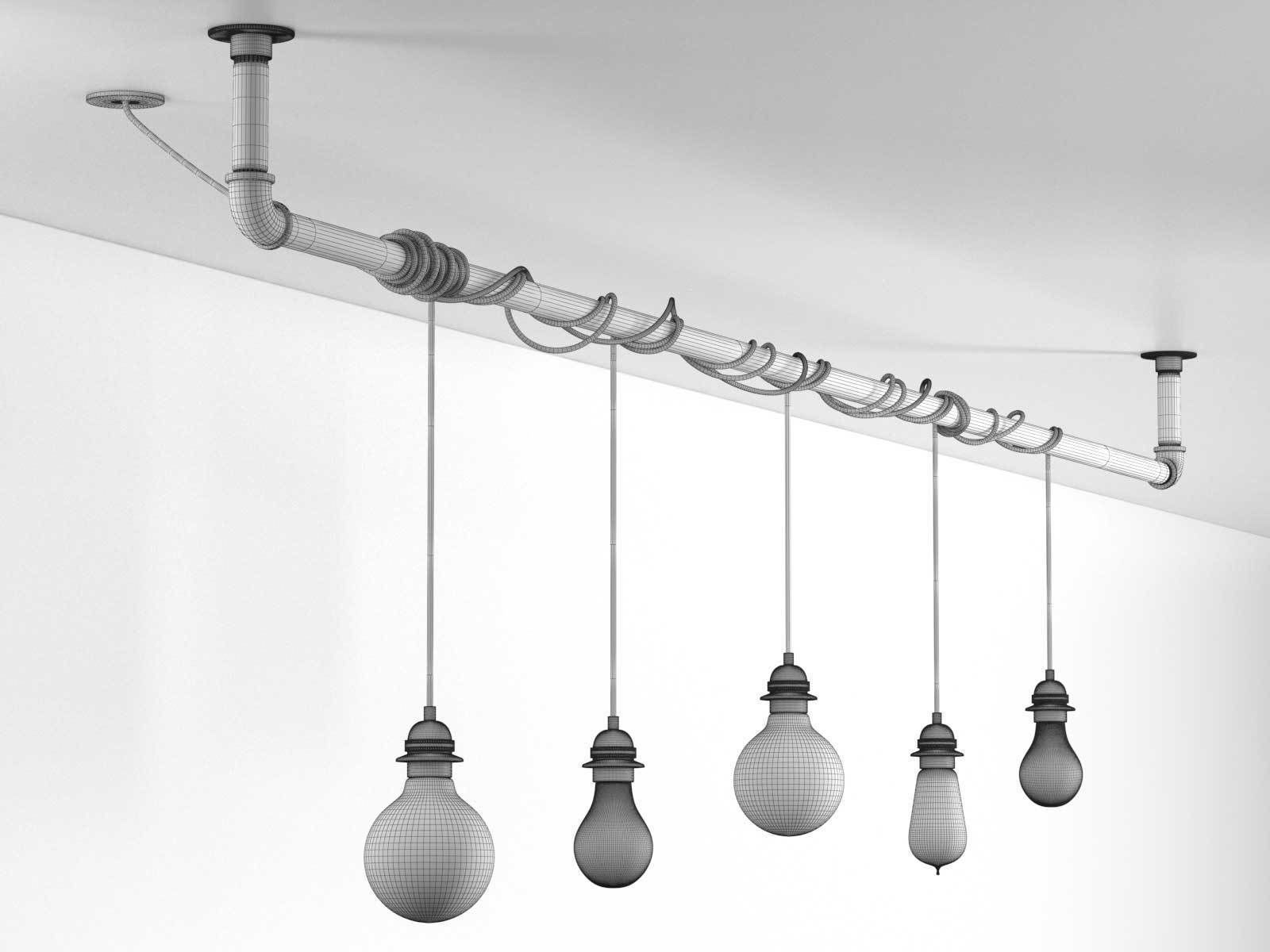 Industrial Hanging Light Bulbs 3D model_4