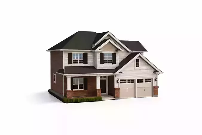 Low Poly Modern Suburban House Residential Building Model