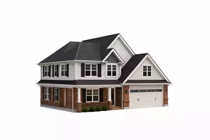 Low Poly Modern Suburban Home Residential Building Model