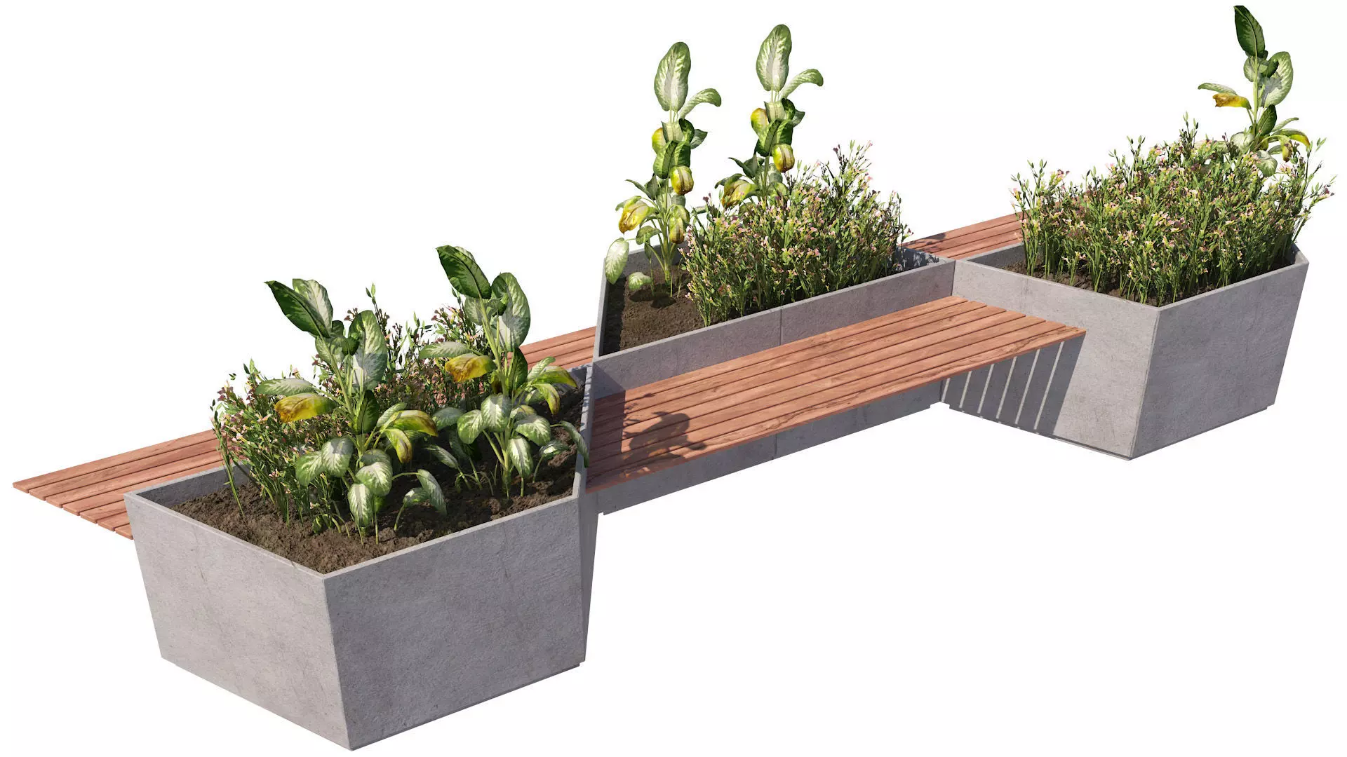 Hexagon and linear Outdoor Planter Bench 3D Model Low-poly 3D model