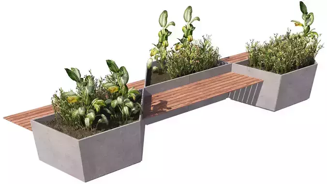 Hexagon and linear Outdoor Planter Bench 3D Model