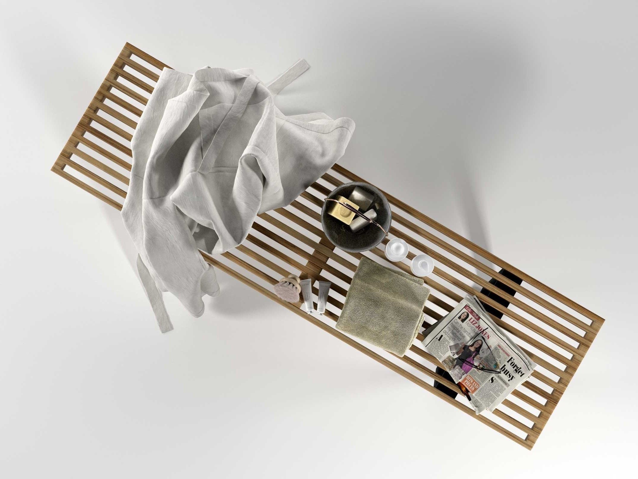 Composition Towels Cosmetics Sunglasses on Bench 3D model_1