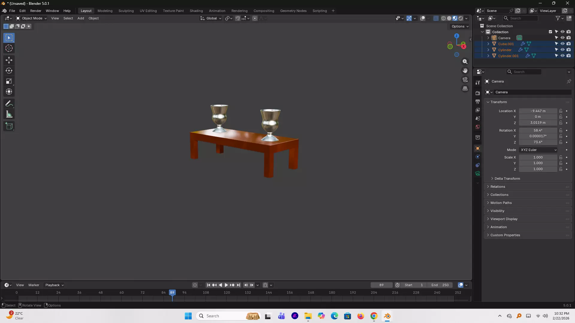 medieveal teble and goblet set Free low-poly 3D model