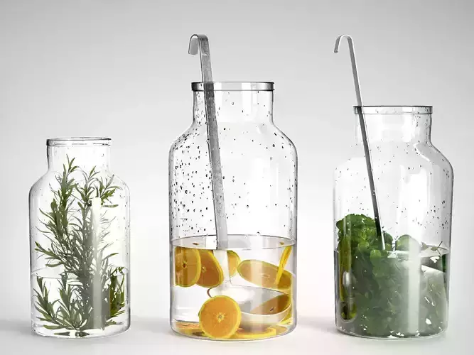 Bottle Vases with Branches and Orange Slices