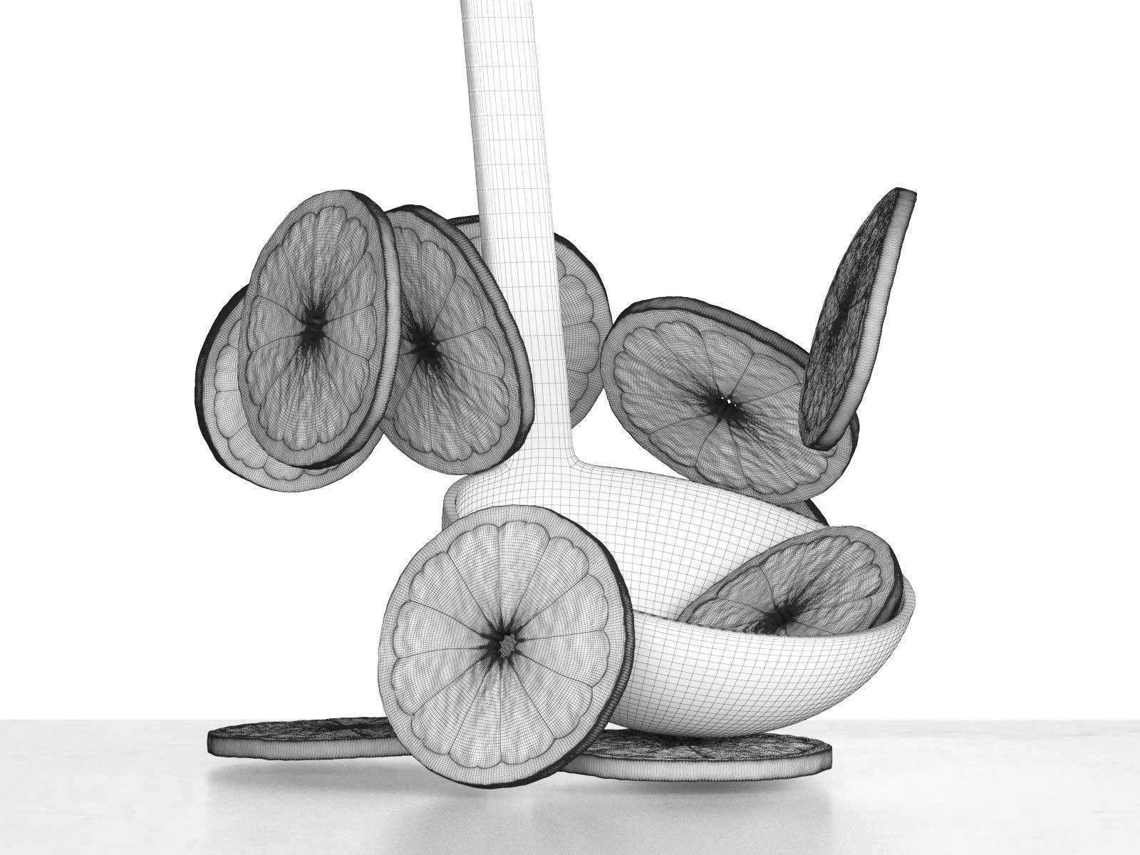 Bottle Vases with Branches and Orange Slices 3D model_2