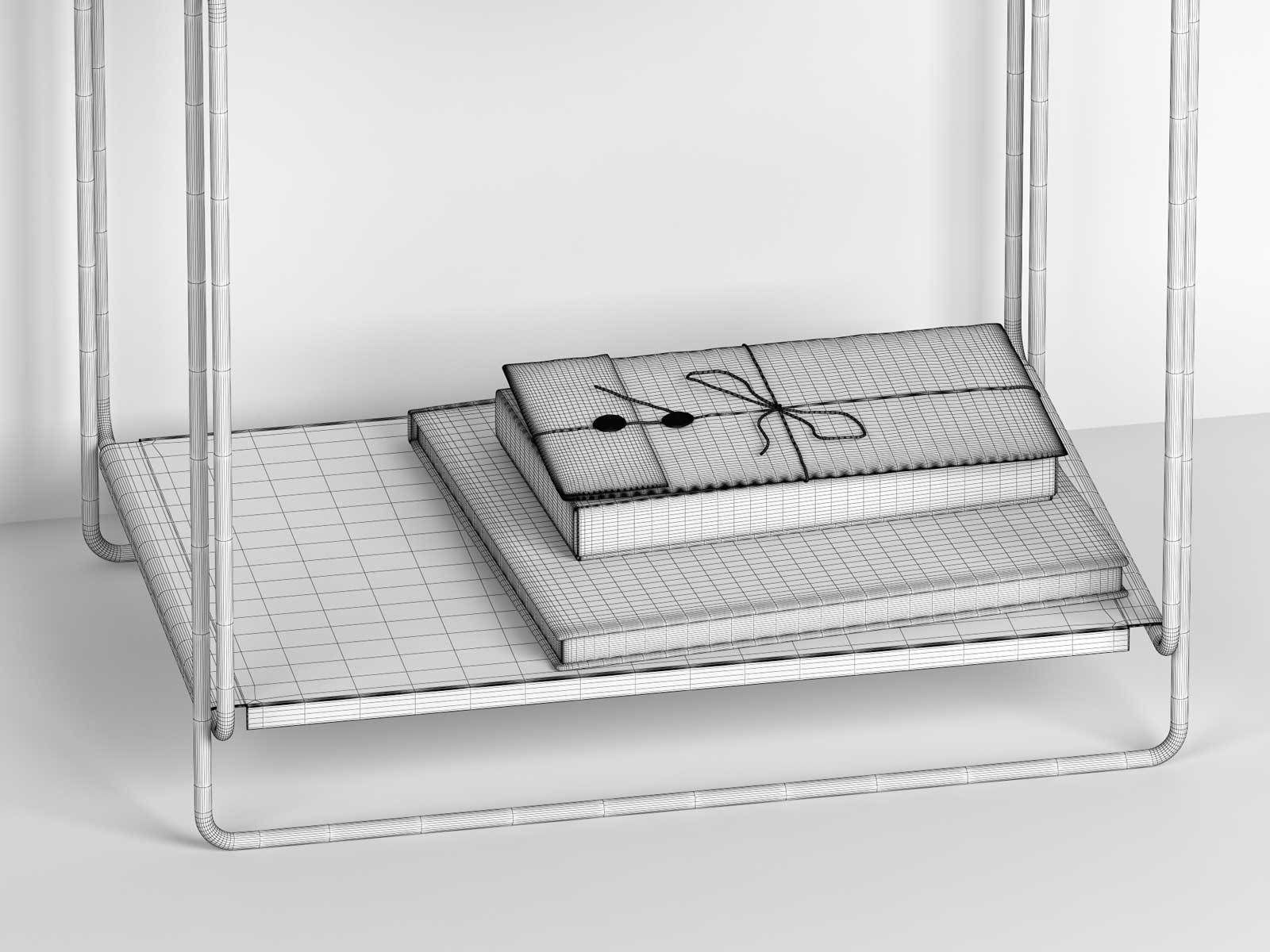 Bucket with Rulers Wicker Basket Cup Book on Table 3D model_3