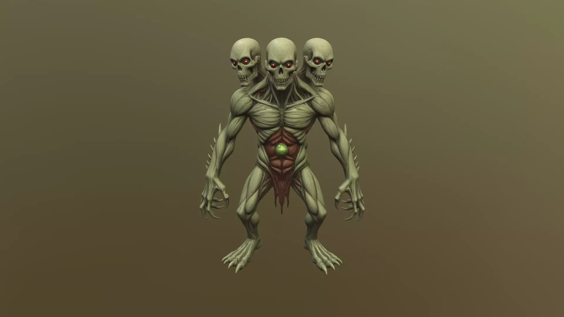 Low Poly Stylized Triple-Headed Bone Horror - PBR Low-poly 3D model