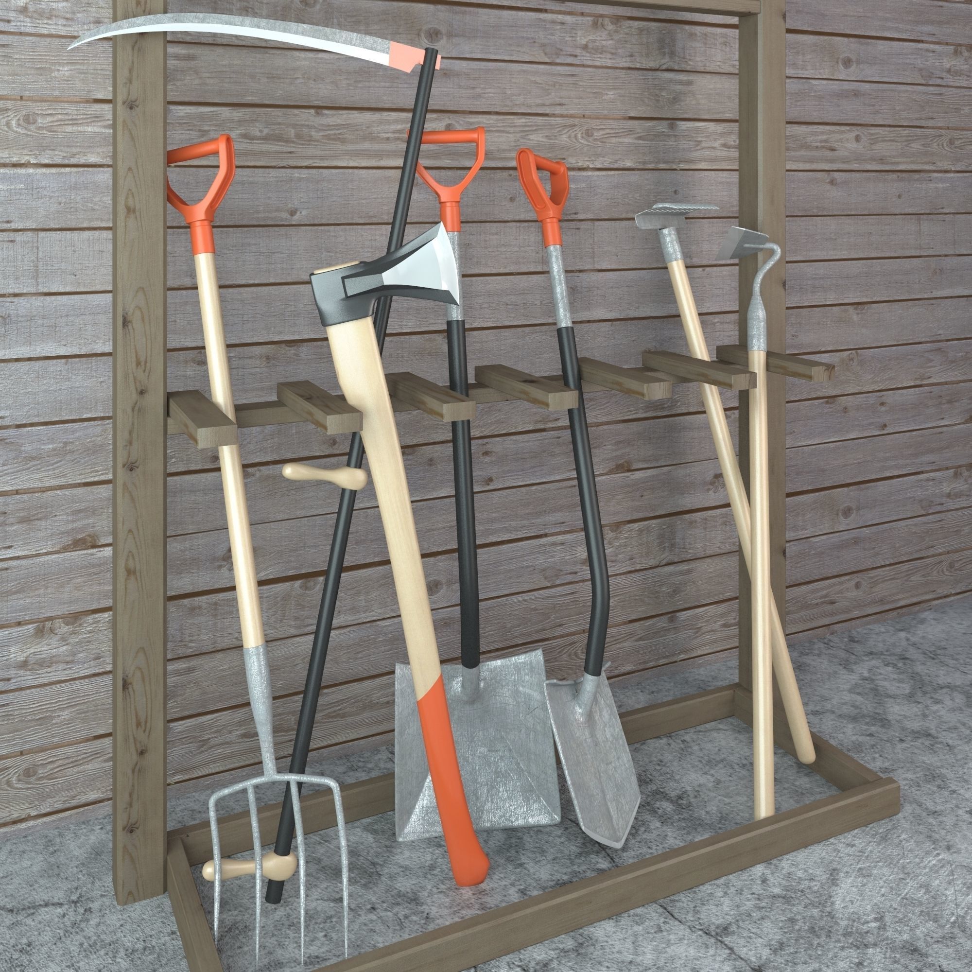 Garden tools set lowpoly Low-poly 3D model_1