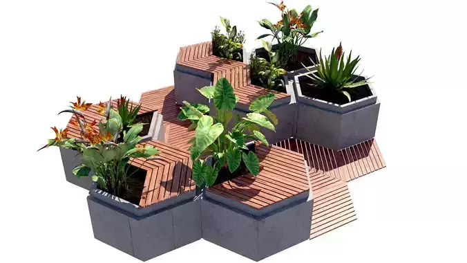 Modular Urban Hexagon Green Space 3D Model