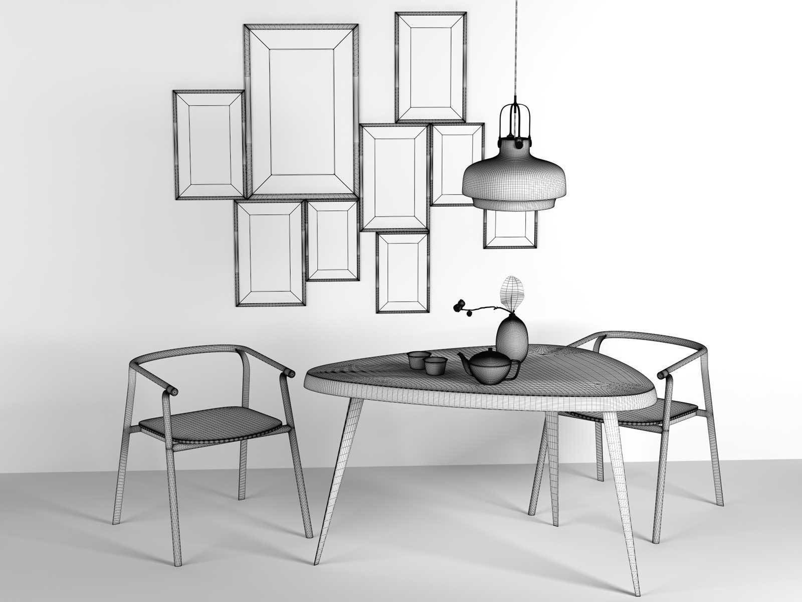 BeInspiration 2 modern dining room with wooden table and chairs 3D model_5