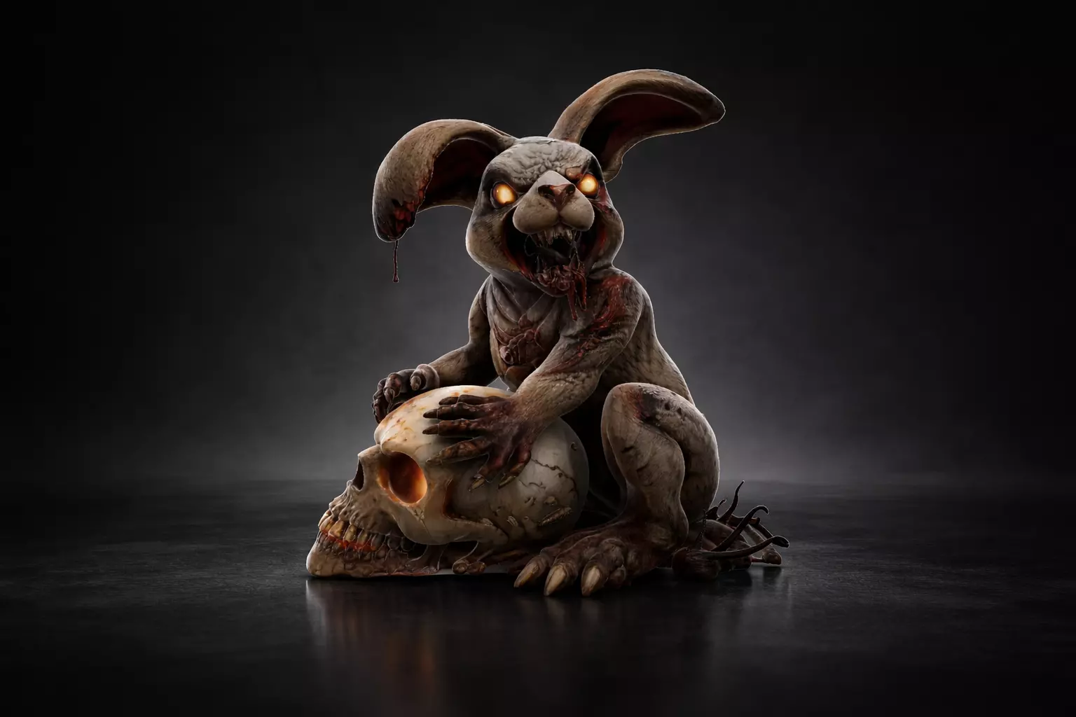 Creepy Bunny Easter Egg Holder Dark Gothic Rabbit with Skull 3D print model