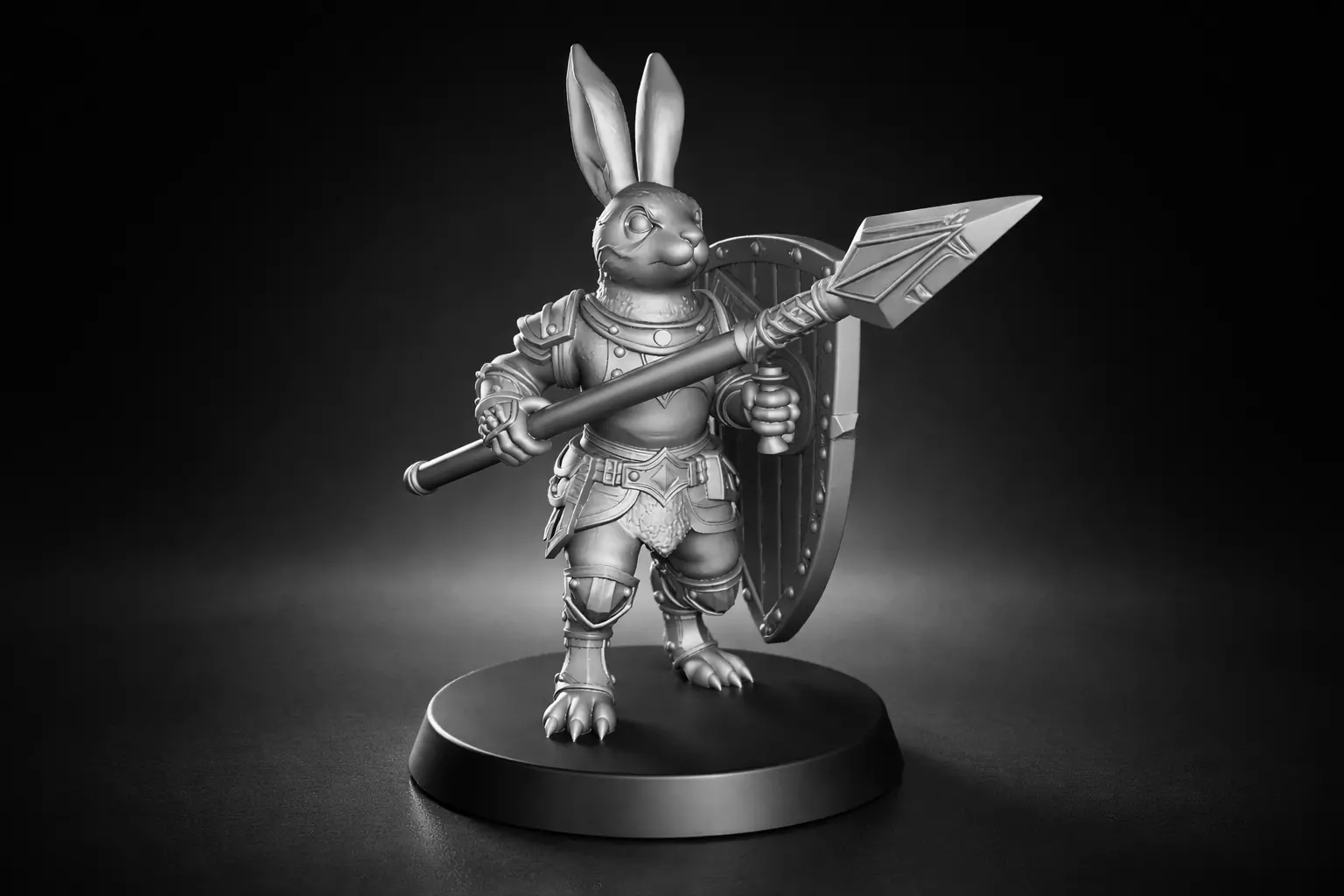 Easter Bunny Knight Fantasy Rabbit Warrior Miniature with Shield 3D print model