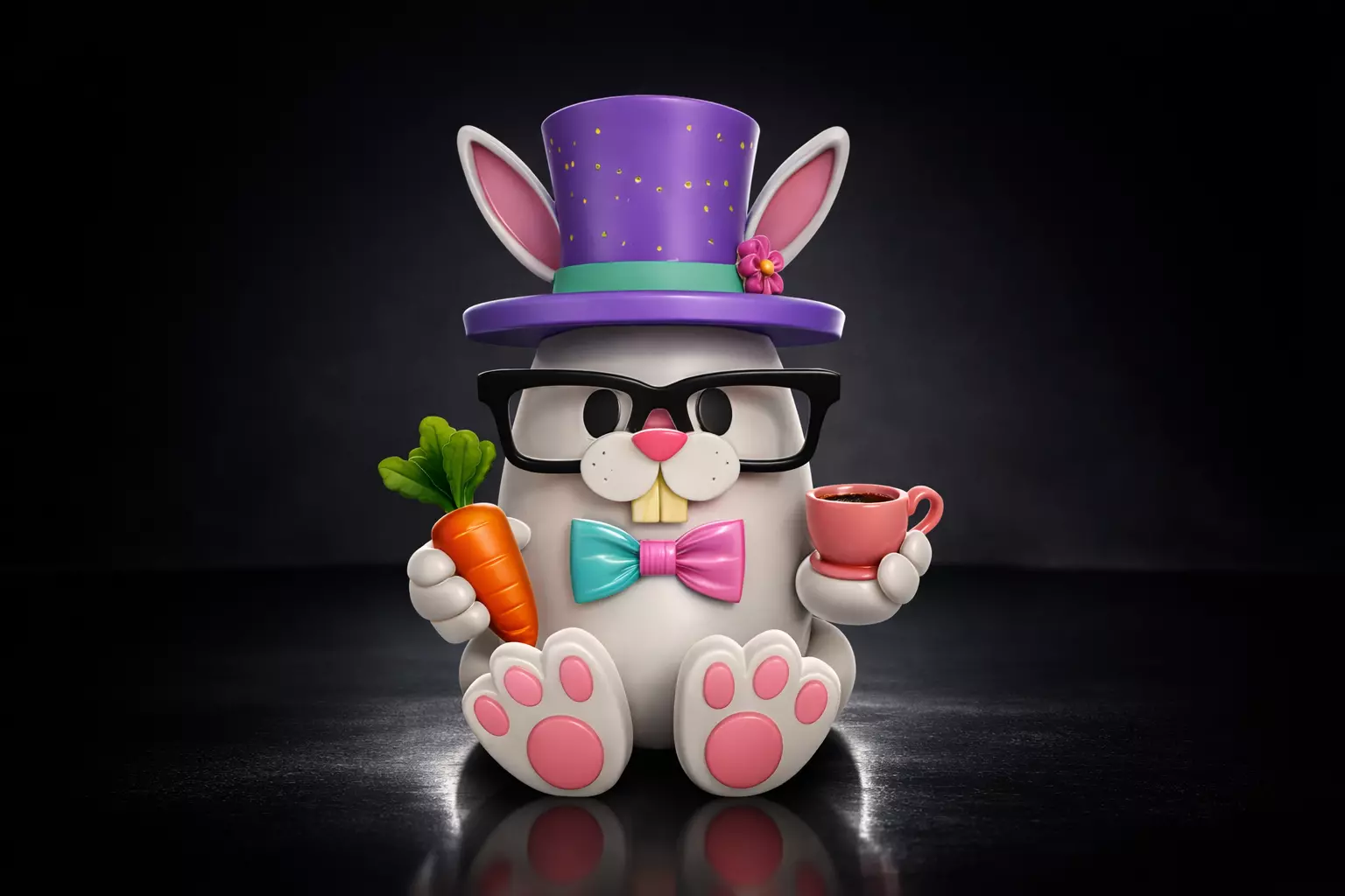 Dapper Bunny Scholar Multi Color 3with Carrot and Coffee Cup 3D print model