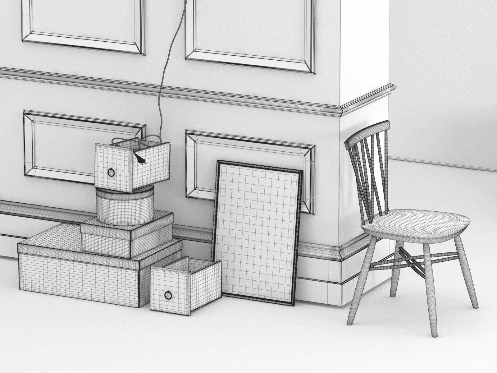 BeInspiration 6 ladder shelf with books and radio 3D model_9