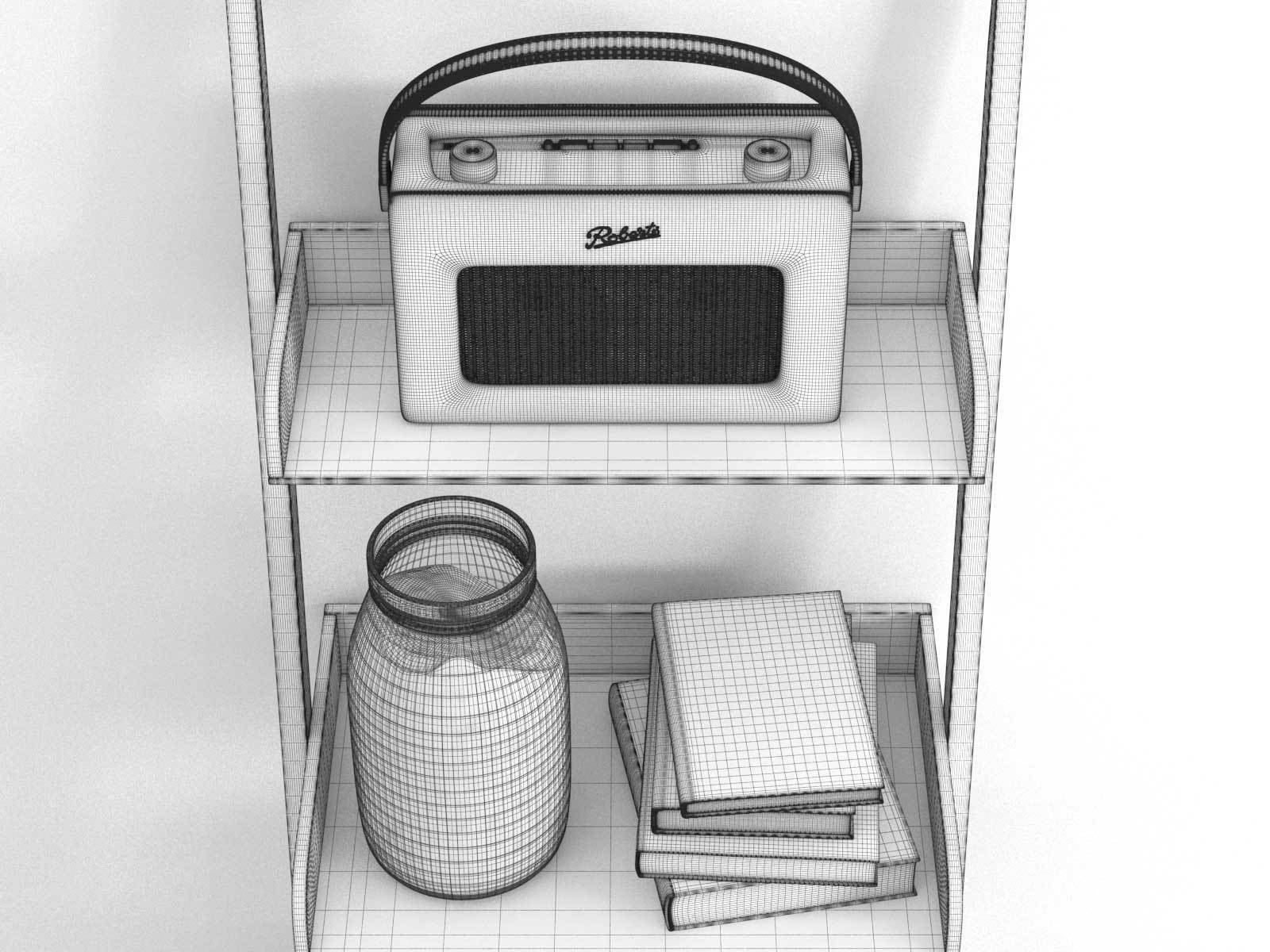 BeInspiration 6 ladder shelf with books and radio 3D model_15