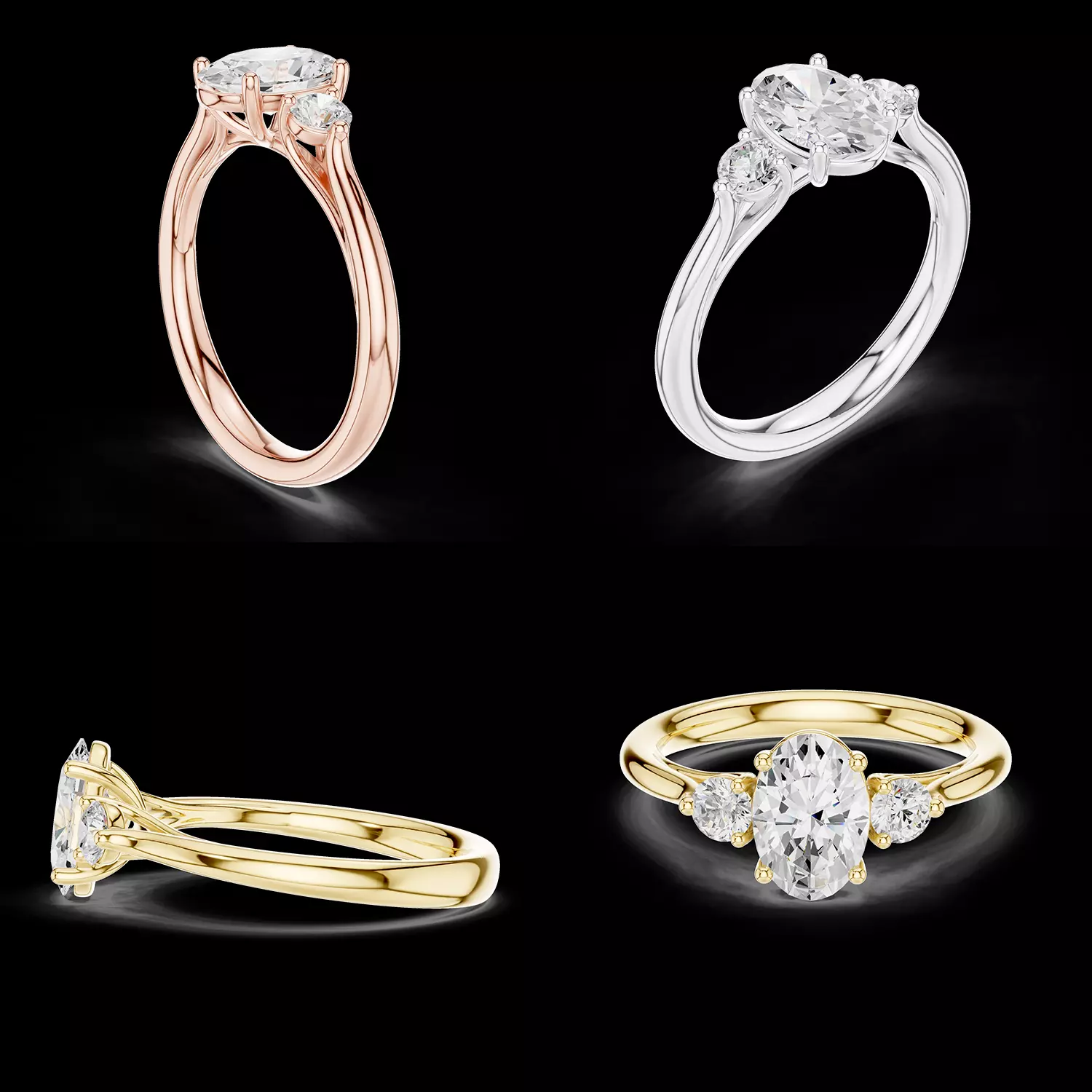 Oval Three Stone Diamond Engagement Ring 3D 3D print model