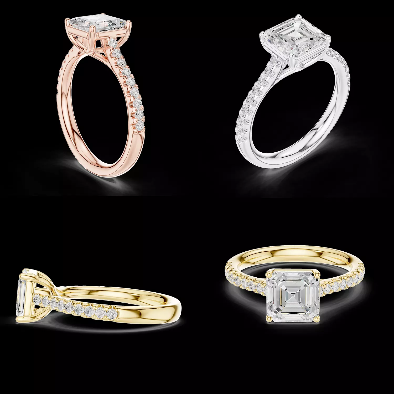 Asscher Cut Diamond Engagement Ring 3D Model 3D print model