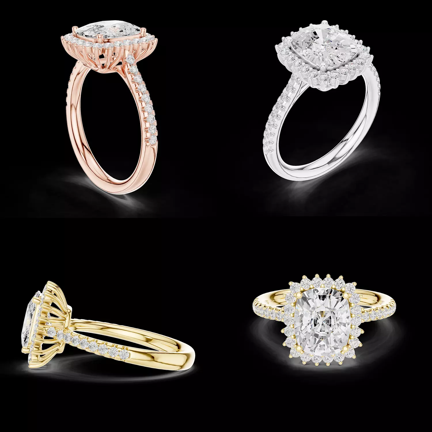 Cushion Cut Halo Diamond Engagement Ring 3D 3D print model