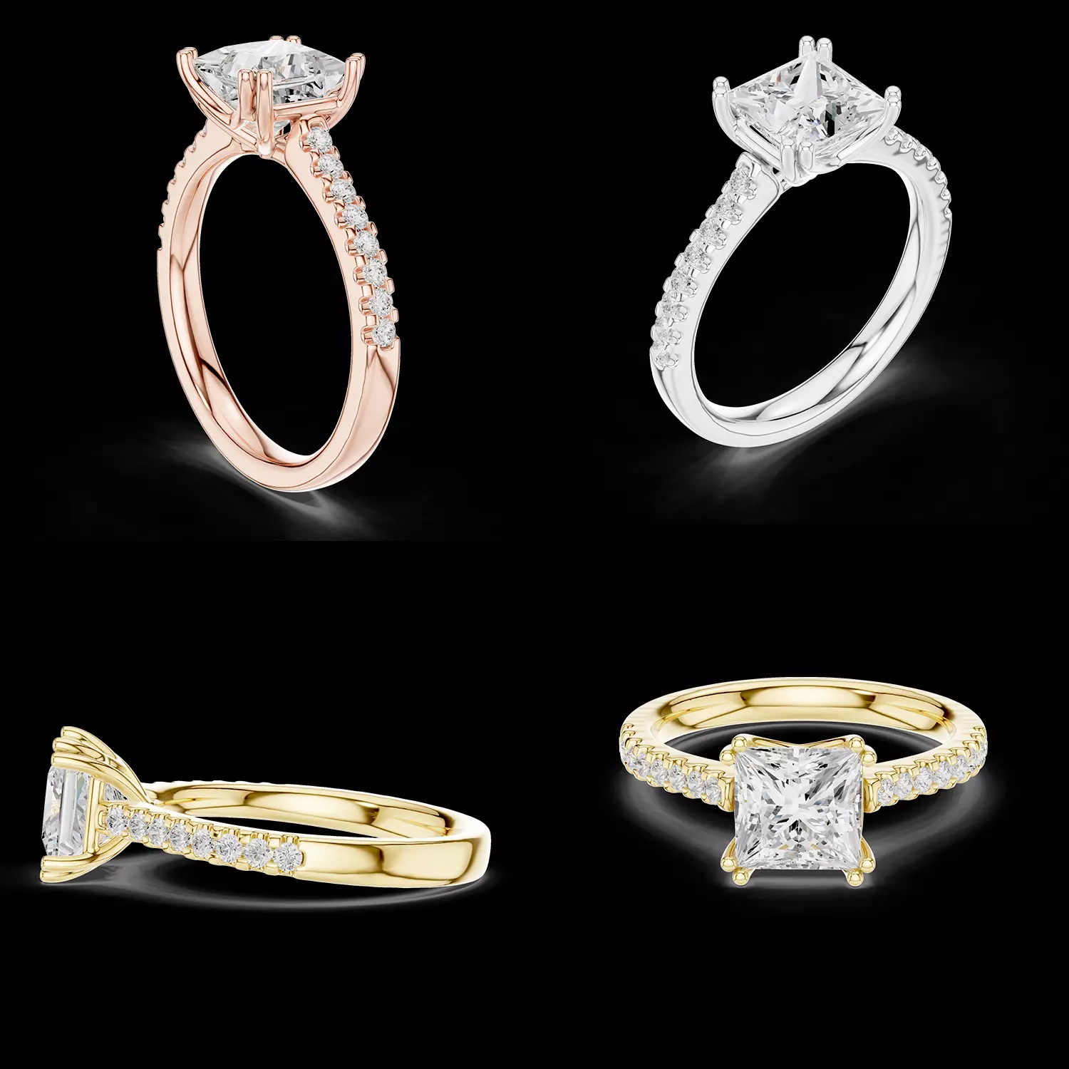 Princess Cut Diamond Engagement Ring 3D 3D print model