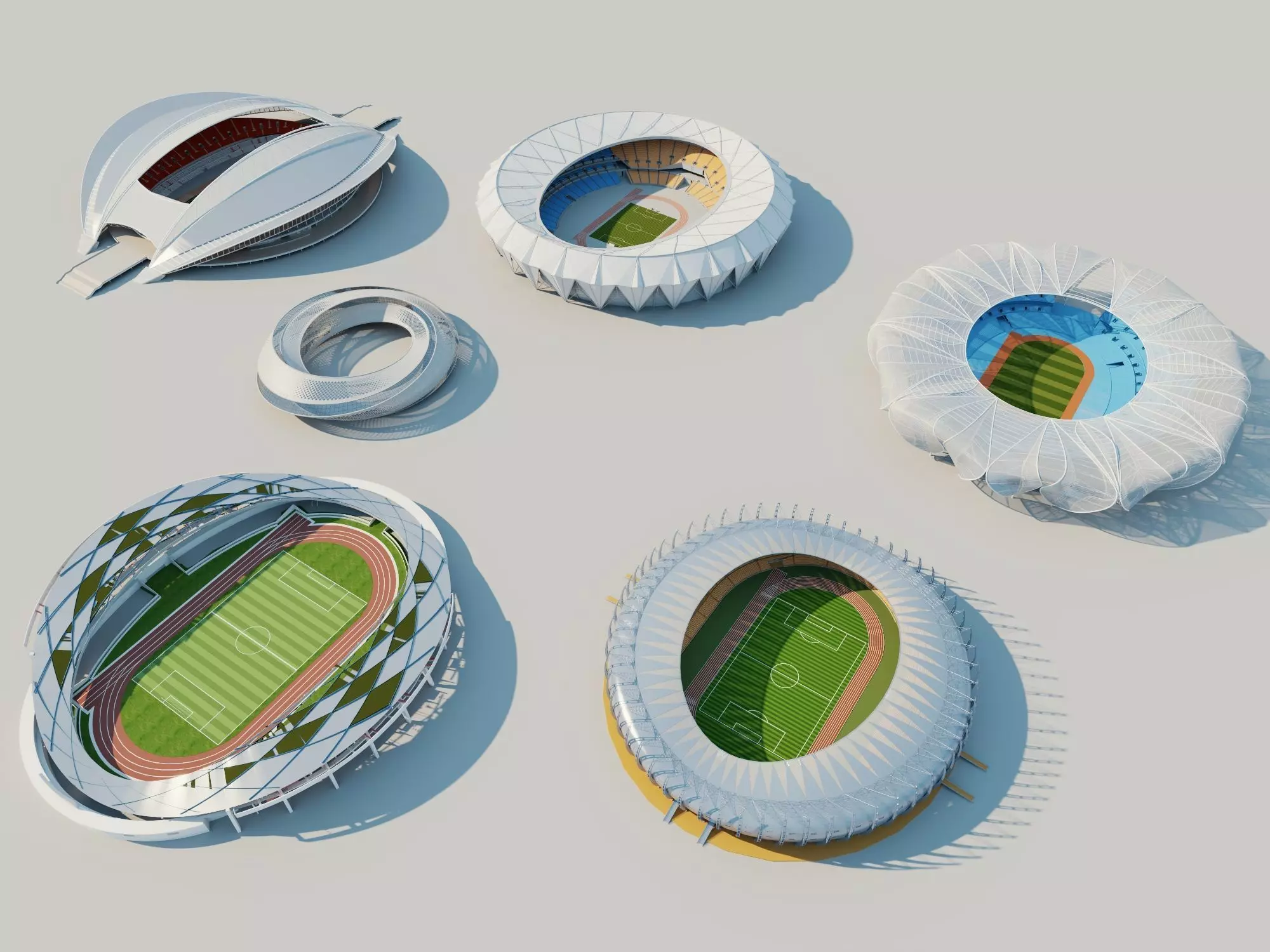 Modern Soccer Stadiums Unique Roofs Pack 3D Models Low-poly 3D model