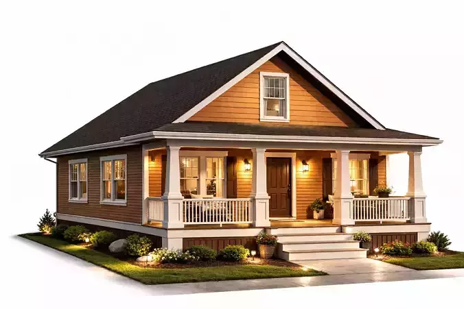 Low Poly Suburban Modern Family House Exterior Model