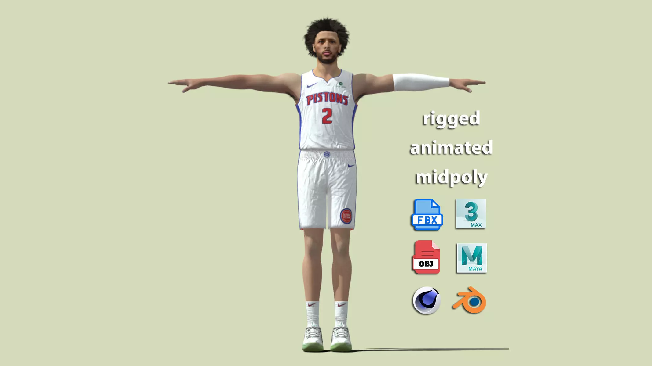 T-Pose Rigged Cade Cunningham Detroit Pistons NBA 3D model