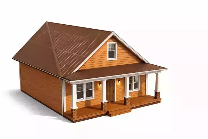 Low Poly Wooden Family House With Porch Exterior Model