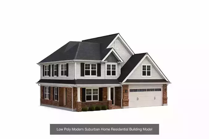 Low Poly Summer Suburban Houses Pack 8 Modern Porch Homes 3