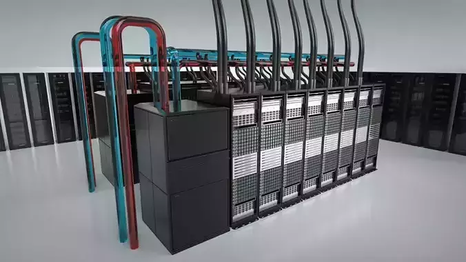 AI Server Rack with Liquid Cooling System Single Row Deployment 3D ...