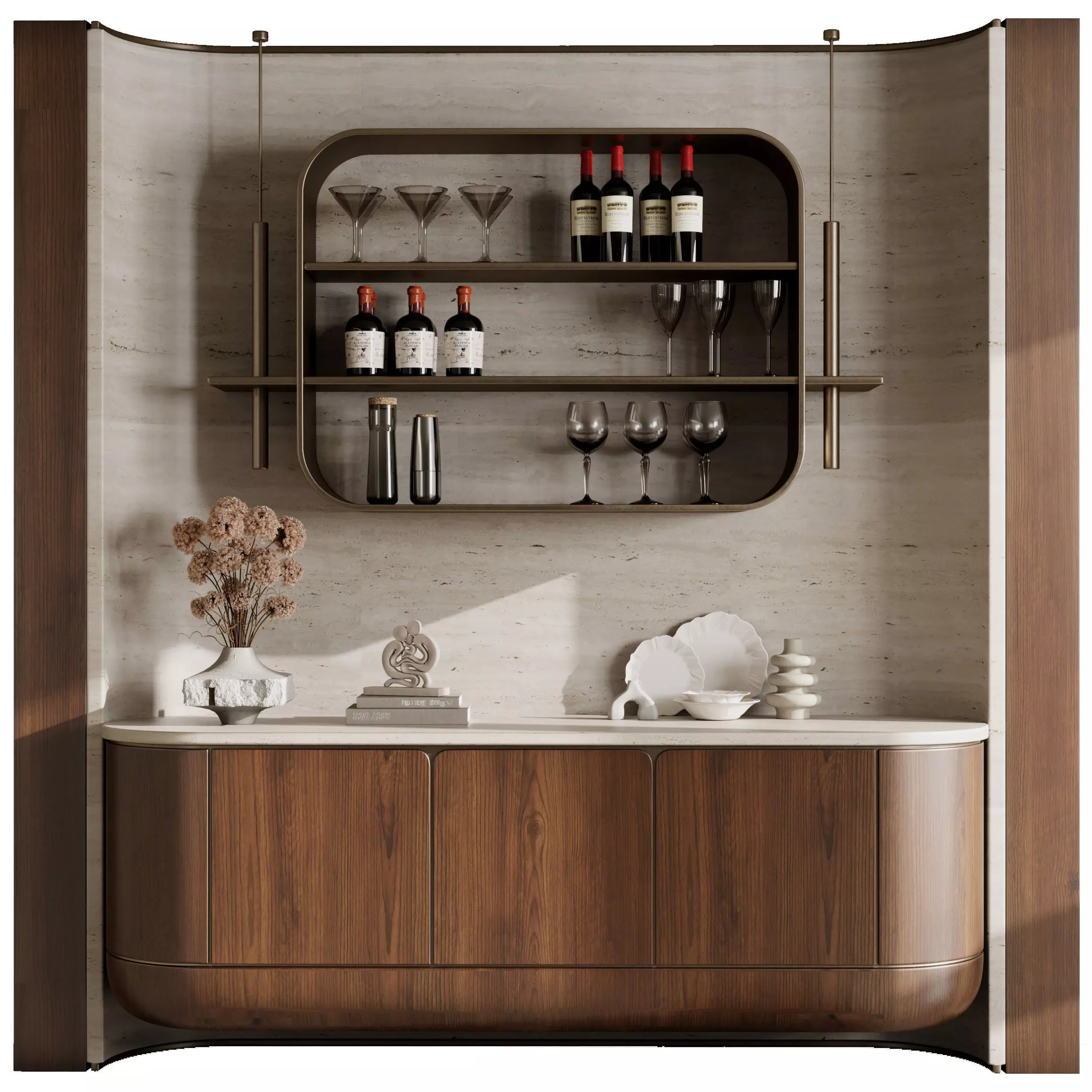 Bar cabinet - Wine cabinet with Wine Bar in a restaurant 49 3D model