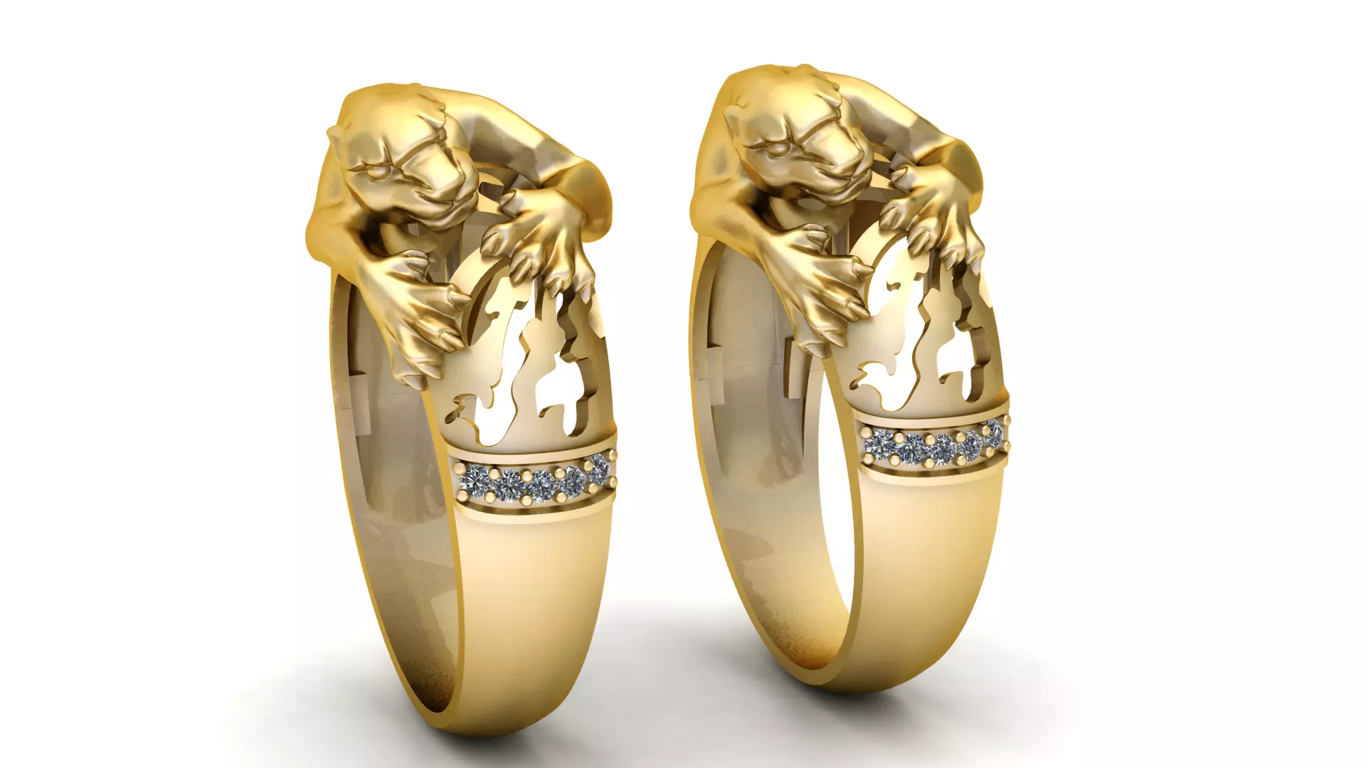 Panther Claw Diamond Accent Gold Band Ring 3D print model