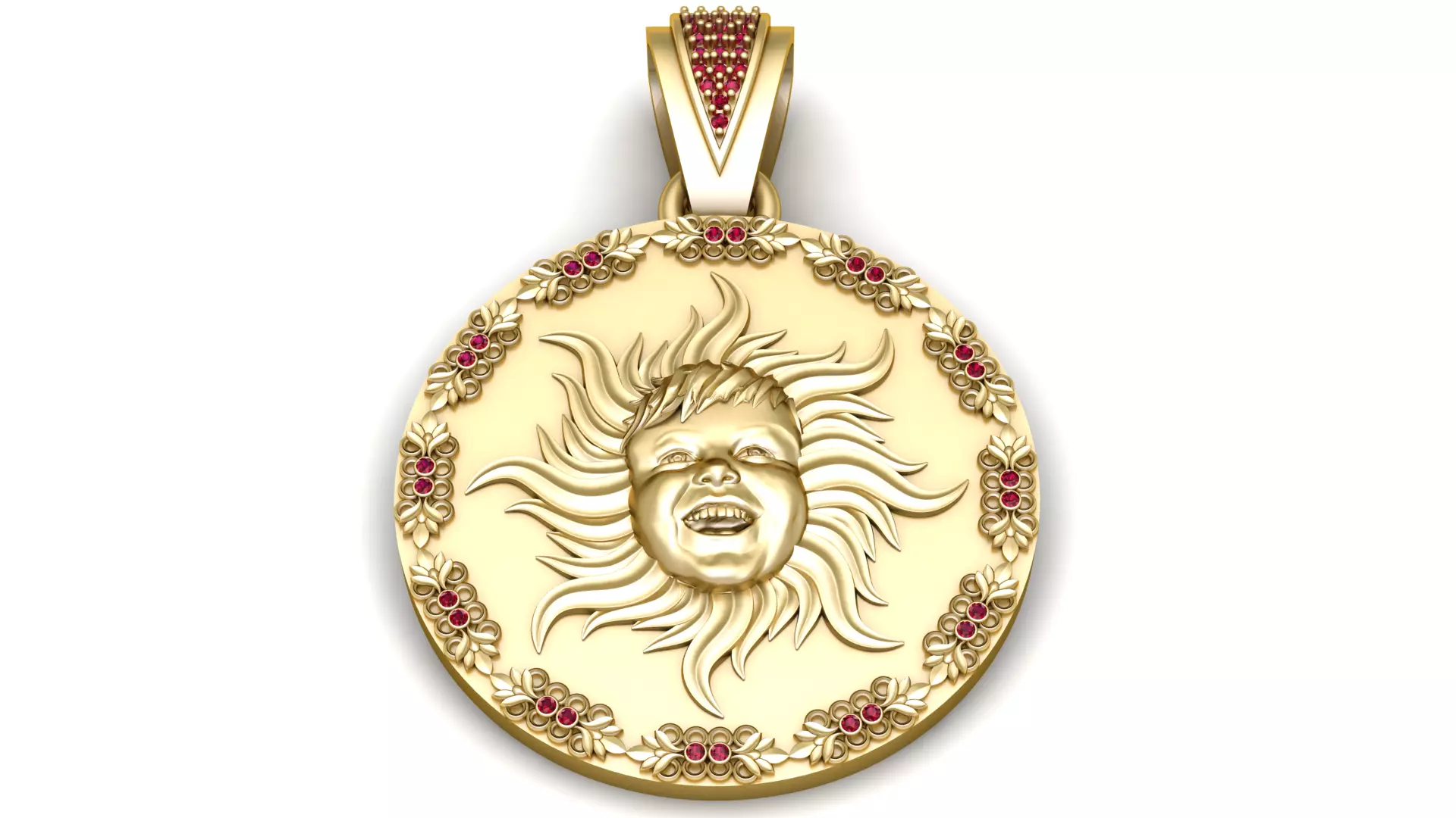 Luxury Gold Folk Art Bird Engraved Pendant with Diamond Bezel 3D print model