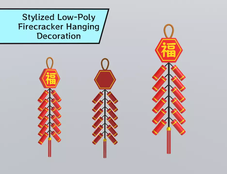 Stylized Low-Poly Firecracker Hanging Decoration Low-poly 3D model