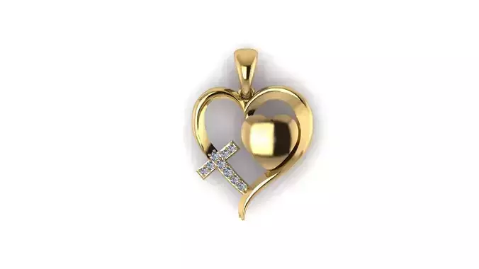 Open Solid Heart Pendant with Pave Cross