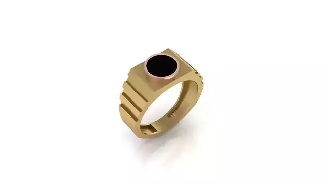 Two Tone Round Top Enamel Ring with Horizontal Grooves