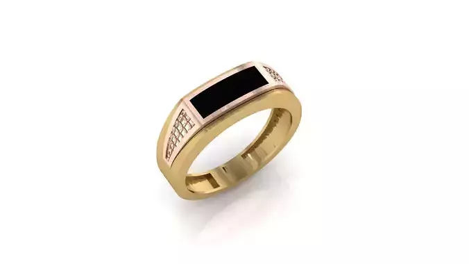 Two Tone Gold Band Enamel Ring with Lattice side Details