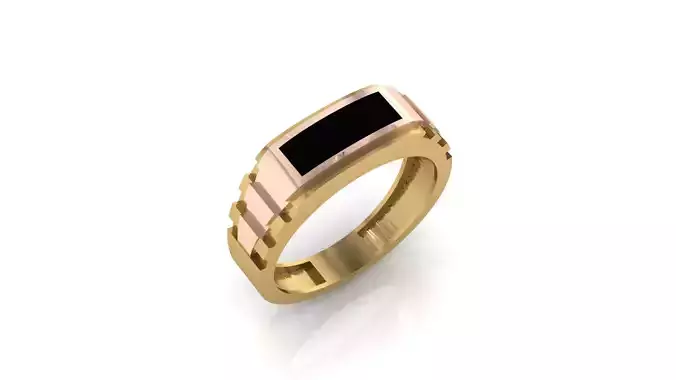 Two Tone Gold Band Enamel Ring with Grooved Side Detail