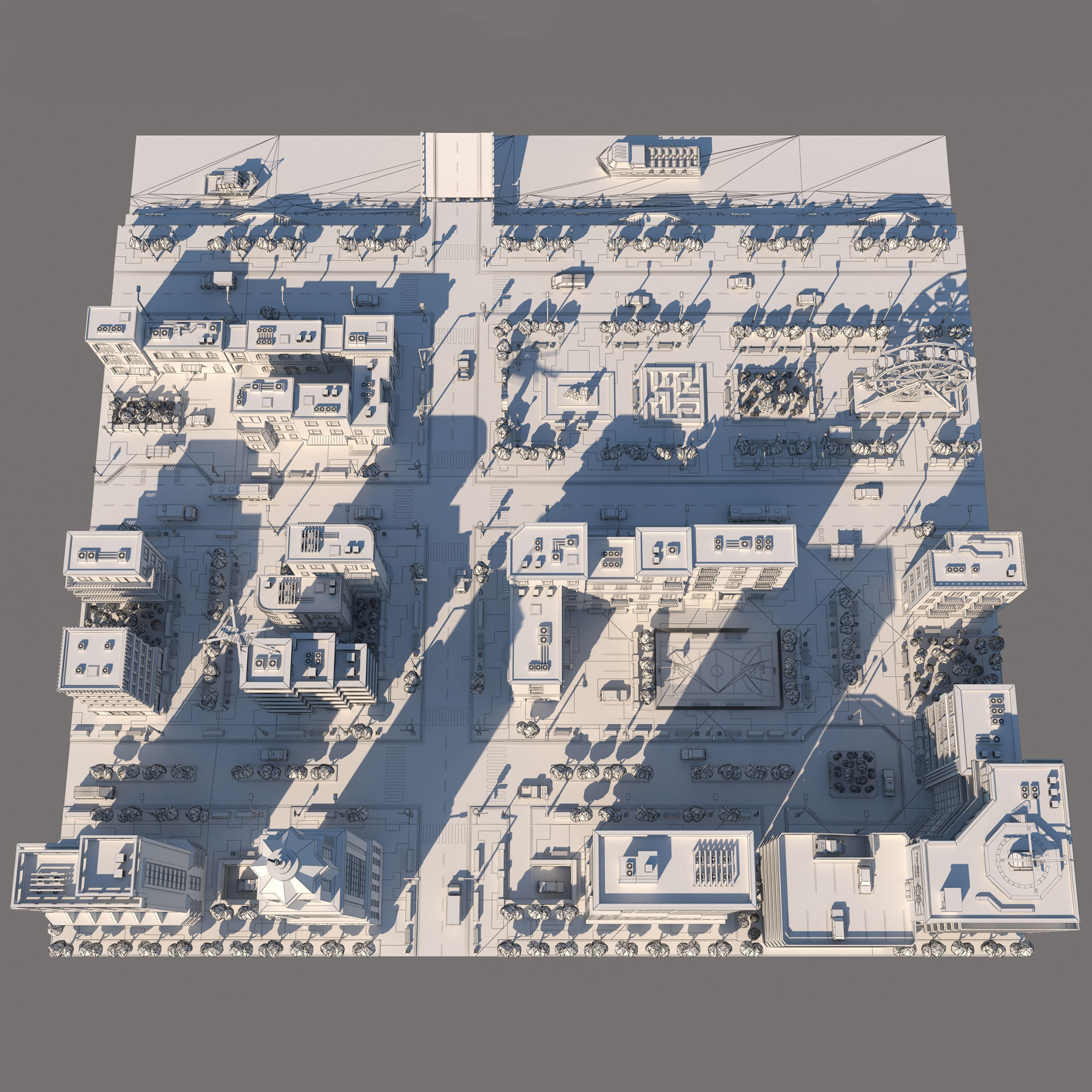 Low poly city with various buildings on the bank of the river Low-poly 3D model_11