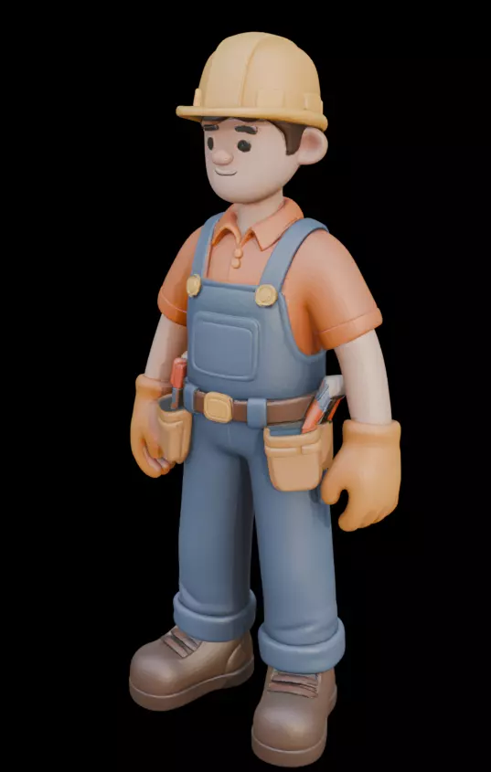Construction Worker Cartoon Character 3D model