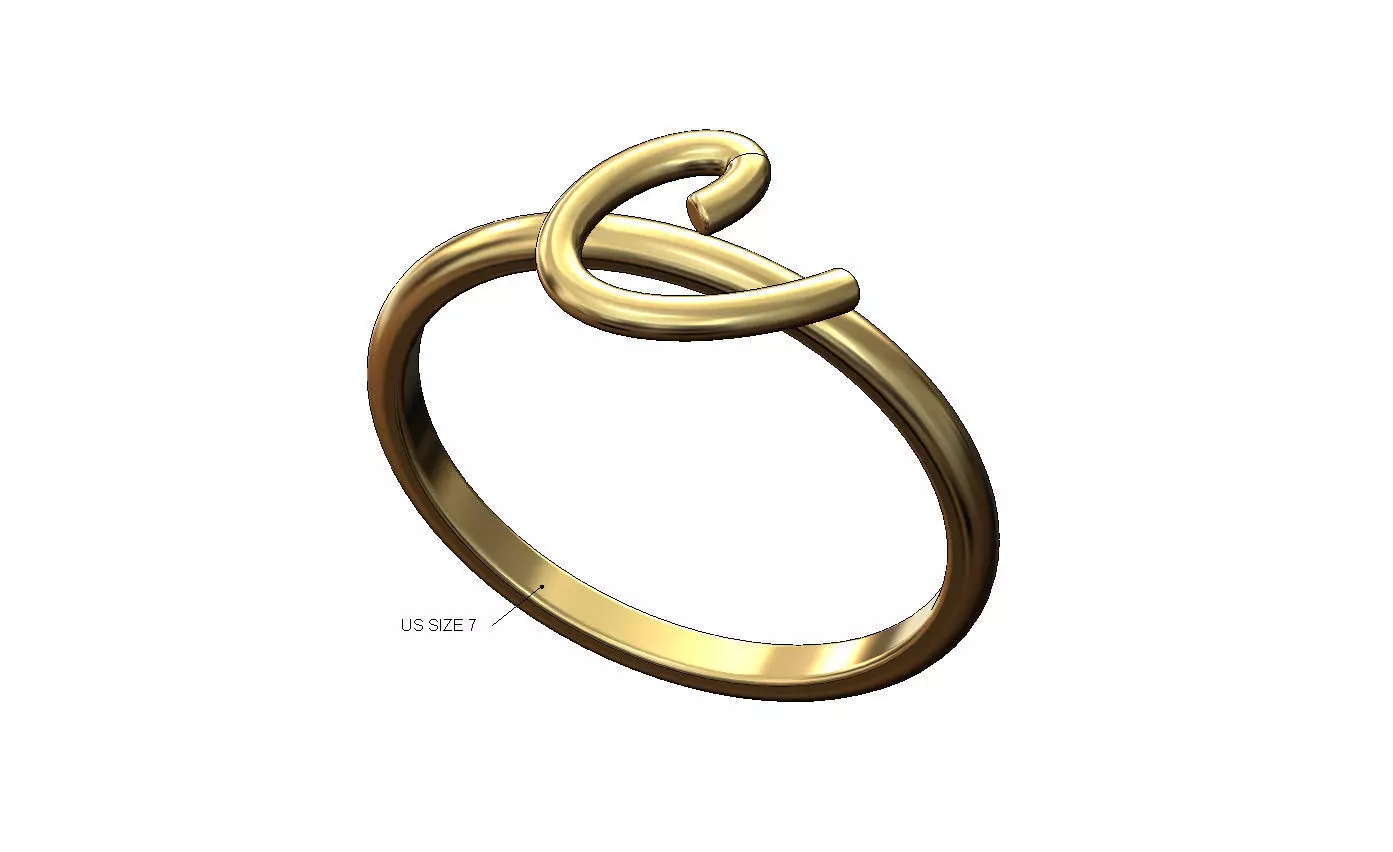 C letter initial 3d lowercase wire stacker ring US size 7 3D print model