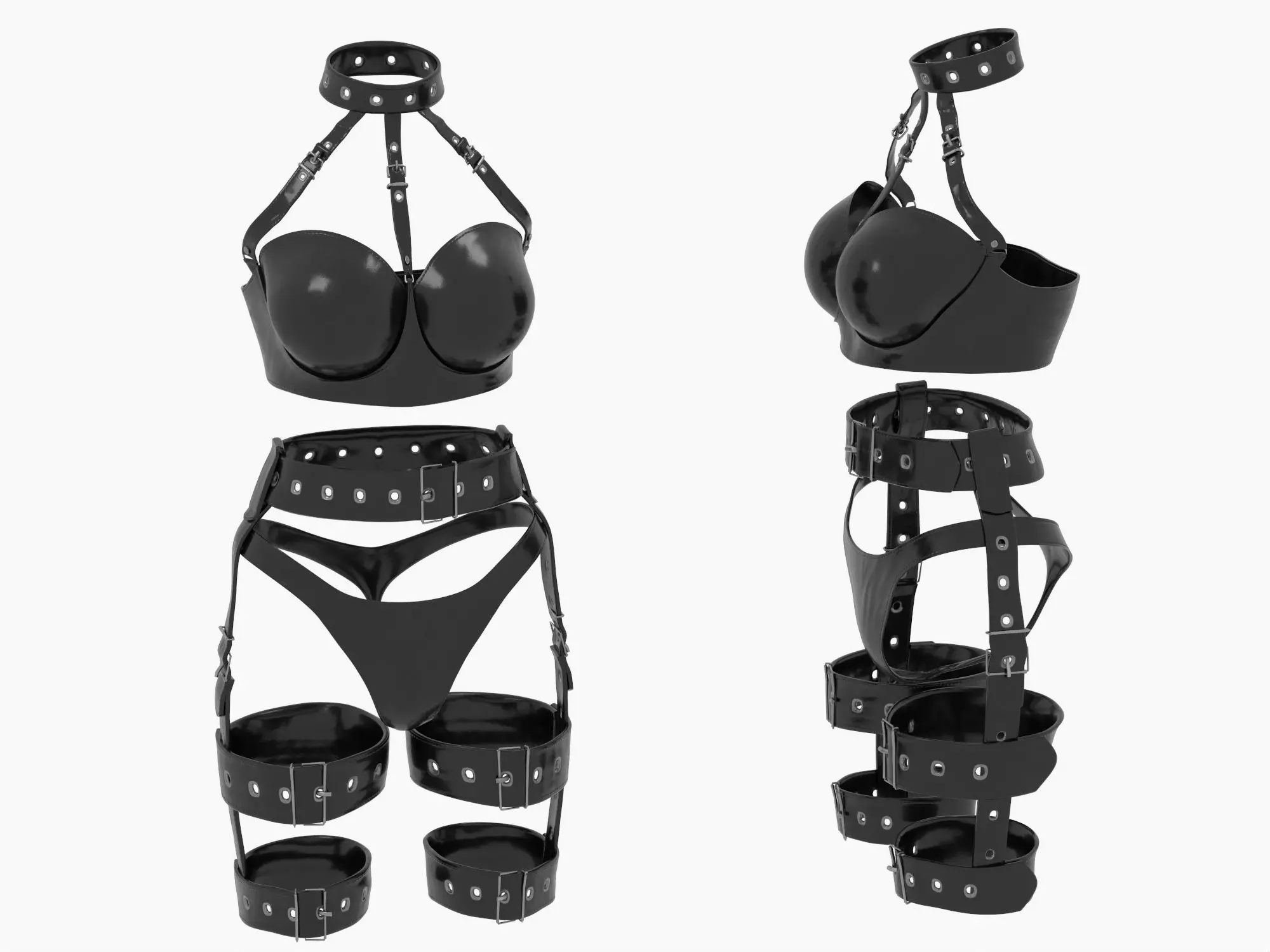 Black Latex Leather Harness Set BDSM 3D Model Low-poly 3D model