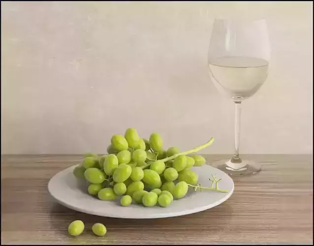 Grapes with white wine glass 3D model