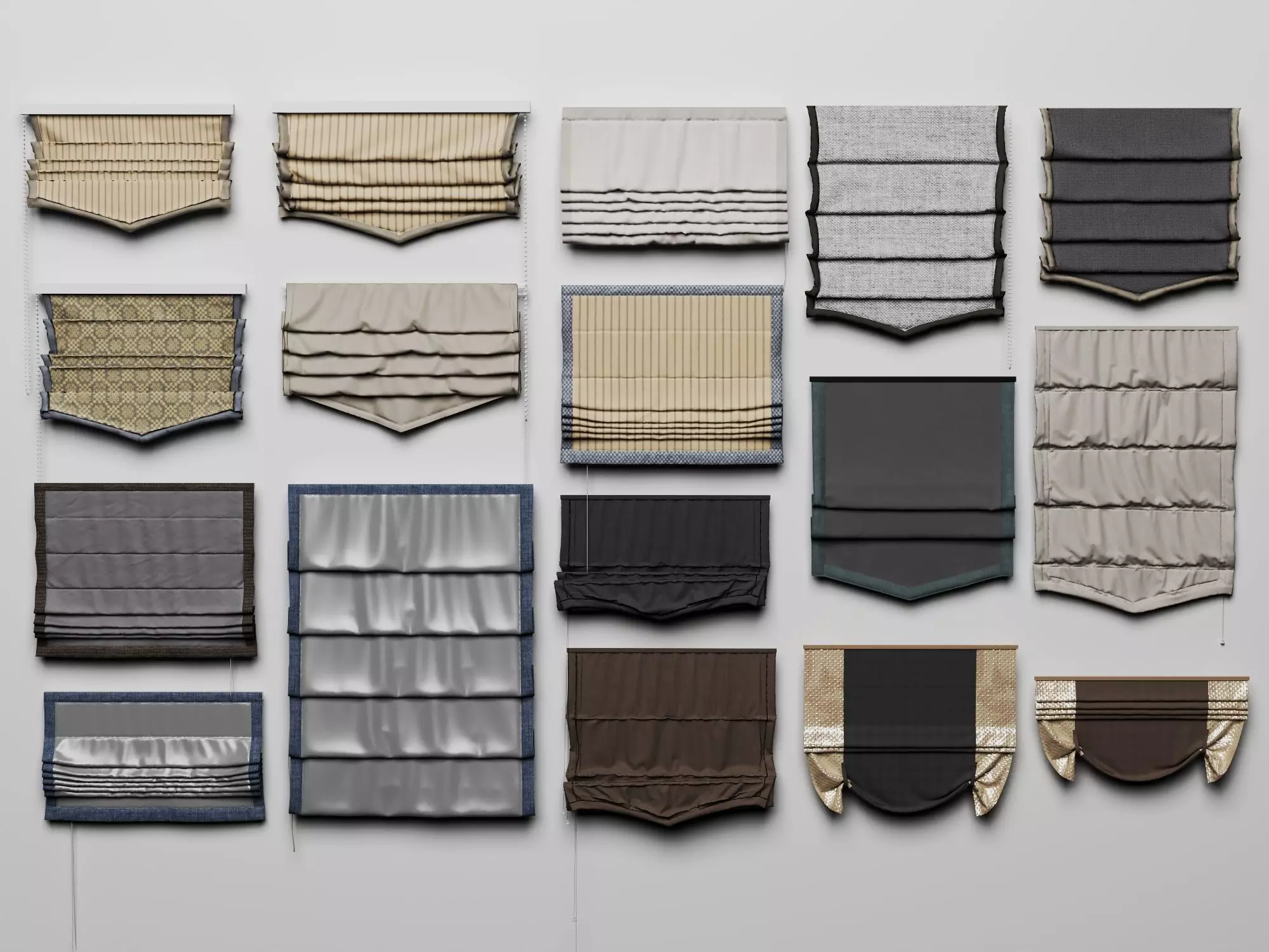Roman Shades Blinds Collection Pack 3D Models Low-poly 3D model